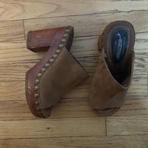 Free People x Jeffrey Campbell Clog Platform Open Toe Sandal Heels w/ Leather